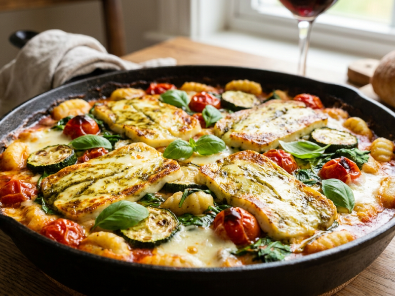 Pesto grillsajtos mediterrán tepsis gnocchi