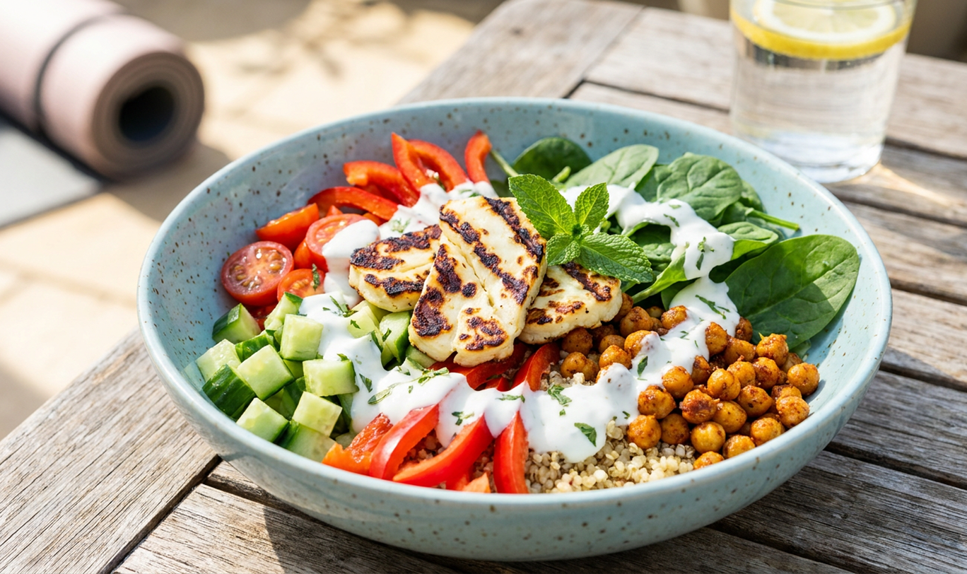 High Protein grillsajtos quinoa bowl citromos-joghurtos öntettel
